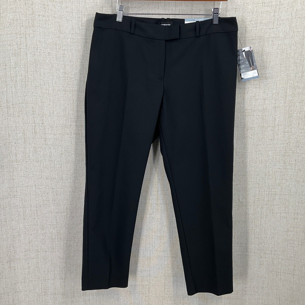 Liz Claiborne‎ Emma Classic Pants Women 12 Black Cotton Ankle Tapered Career NEW